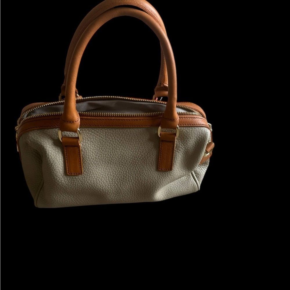 NWT Valentina Italian Leather Satchel - Cream & Brown 🇮🇹✨ - Picture 4 of 11